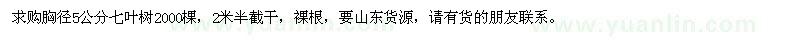 求購胸徑5公分七葉樹2000棵