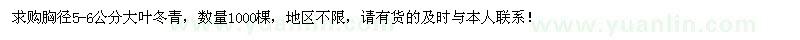 求購(gòu)胸徑5-6公分大葉冬青1000棵