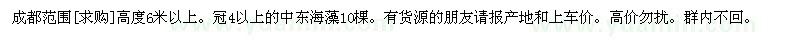 求購成都范圍高度6米以上。冠4以上的中東海藻10棵