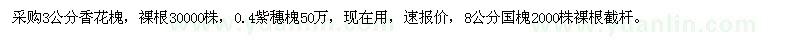 求購(gòu)3公分香花槐，裸根30000株，0.4紫穗槐50萬(wàn)