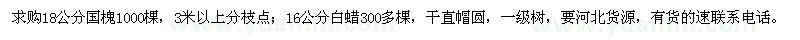 求購18公分國槐，16公分白蠟