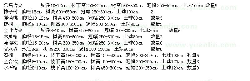 求購樂昌含笑、柿子樹、洋蒲桃、棕櫚