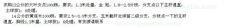 求購12公分大葉女貞，14公分黃連木