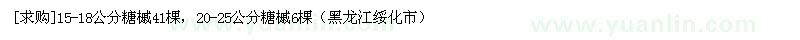 求購15-18公分糖槭41棵，20-25公分糖槭6棵