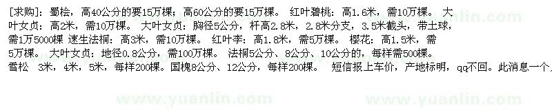 求購紅葉碧桃、 大葉女貞、紅葉李