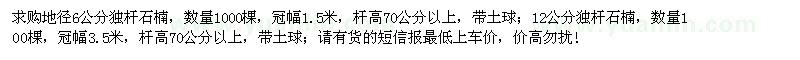 求購(gòu)地徑6、12公分獨(dú)桿石楠1100棵