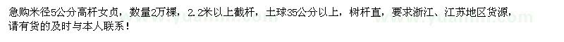 求購米徑5公分高桿女貞2萬棵