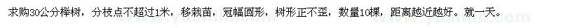 求購30公分櫸樹，急