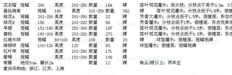求購花石榴、垂絲海棠、桂花、早櫻等苗木