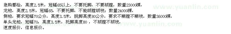 求購蜀檜、龍柏、側柏、單頭龍柏