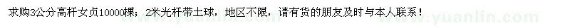 求購3公分高桿女貞10000棵