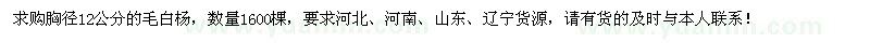 求購(gòu)胸徑12公分的毛白楊1600棵
