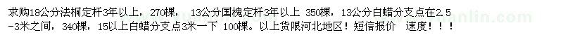 求購18法桐，13國槐，13白蠟，15白蠟
