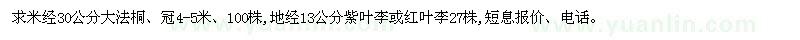 求購大法桐、紫葉李、紅葉李