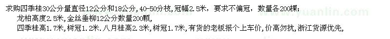 求購四季桂、龍柏、金絲垂柳