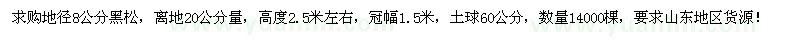 求購(gòu)地徑8公分黑松14000棵