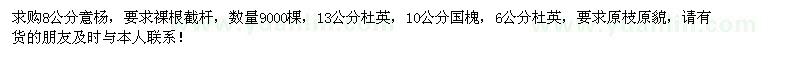 求購(gòu)意楊、杜英、國(guó)槐、紫葉李