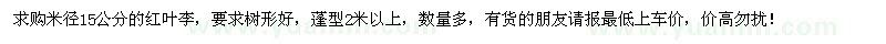 求購米徑15公分的紅葉李