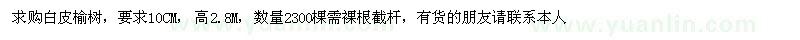 求購(gòu)白皮榆樹10CM 