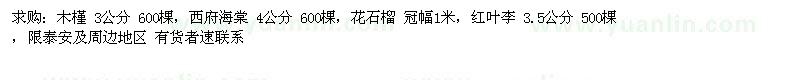 求購木槿 3公分西府海棠 4公花石榴  冠幅1米紅葉李 3.5公分