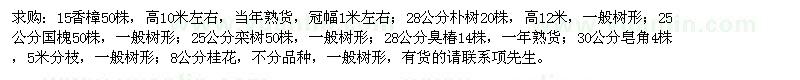 求購(gòu)香樟、樸樹(shù)、國(guó)槐、欒樹(shù)、臭椿