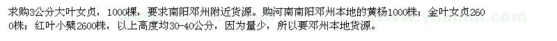 求購大葉女貞,黃楊,金葉女貞,紅葉小檗