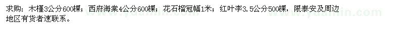 求購木槿、西府海棠、花石榴、紅葉李