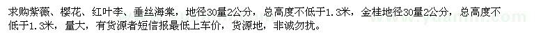 求購(gòu)紫薇、櫻花、紅葉李、垂絲海棠