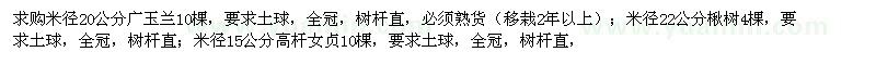 求購廣玉蘭,楸樹,高桿女貞