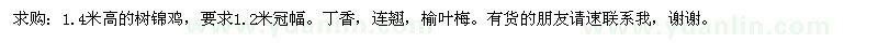 求購樹錦雞、丁香、連翹、榆葉梅