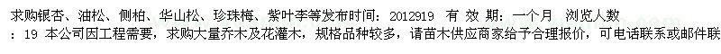 求購(gòu)銀杏、油松、側(cè)柏、華山松、珍珠梅、紫葉李等
