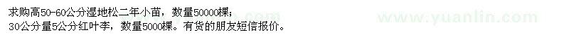 求購高50-60公分濕地松,5公分紅葉李