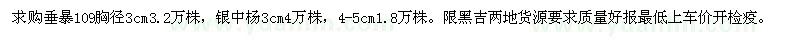 求購垂暴109胸徑3cm，銀中楊3cm 