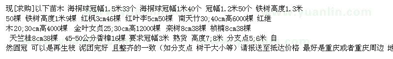求購現(xiàn)以下苗木：海桐球 紅繼木球 紅繼木球