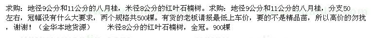求購地徑9公分和11公分的八月桂，米徑8公分的紅葉石楠樹