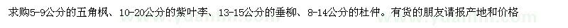 求購五角楓　杜仲　紫葉李　垂柳