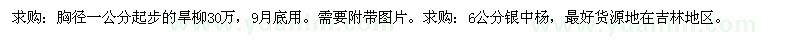 求購(gòu)旱柳，6公分銀中楊