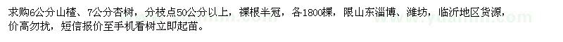 求購(gòu)6公分山楂,7公分杏樹(shù)