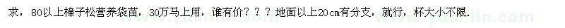 求購80以上樟子松營養(yǎng)袋苗