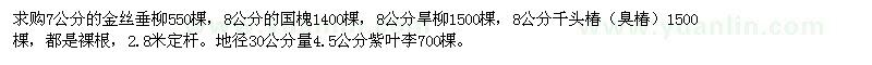 求購(gòu)金絲垂柳，國(guó)槐，旱柳，千頭椿，紫葉李 