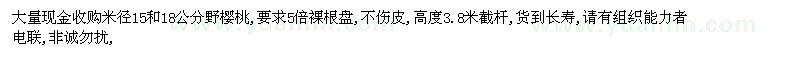 求購大量現(xiàn)金收購米徑15和18公分野櫻桃
