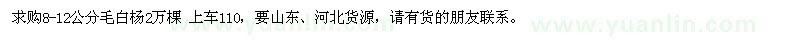求購8-12公分毛白楊2萬棵