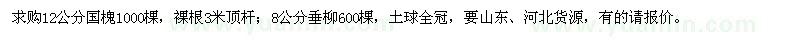 求購12公分國槐，8公分垂柳