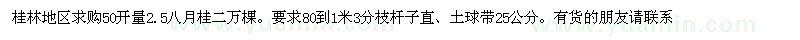 求購桂林地區(qū)50開量2.5 八月桂 二萬棵
