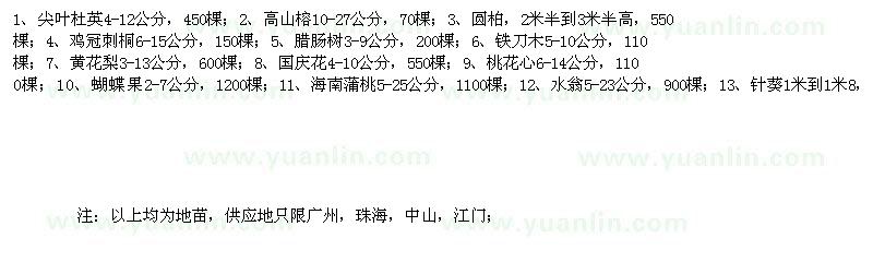 求購(gòu)尖葉杜英4-12公分、高山榕10-27公分、圓柏等一批苗木
