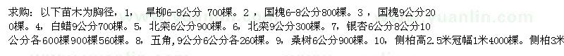 求購(gòu)以下苗木為胸徑：旱柳、國(guó)槐、白蠟