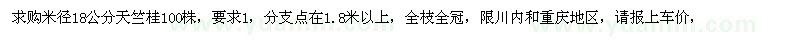 求購米徑18公分天竺桂100株