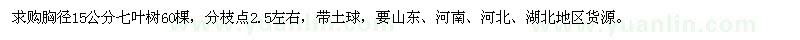 求購(gòu)胸徑15公分七葉樹(shù)60棵