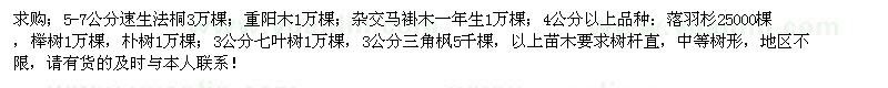 求購(gòu)速生法桐、重陽(yáng)木、雜交馬褂木、落羽杉等苗木