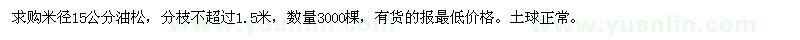 求購米徑15公分油松3000棵